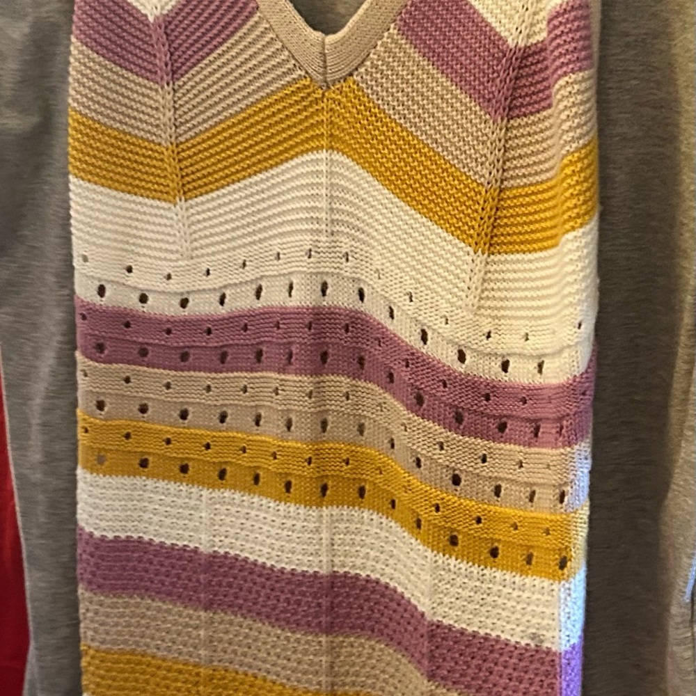 ULTRA FLIRT Striped Knit Crochet Dress in Purple, Tan, Yellow, and Cream - Picture 2 of 8